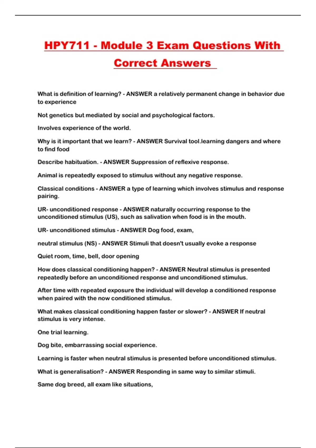HPY711 - Module 3 Exam Questions With Correct Answers - HPY711 - Stuvia US