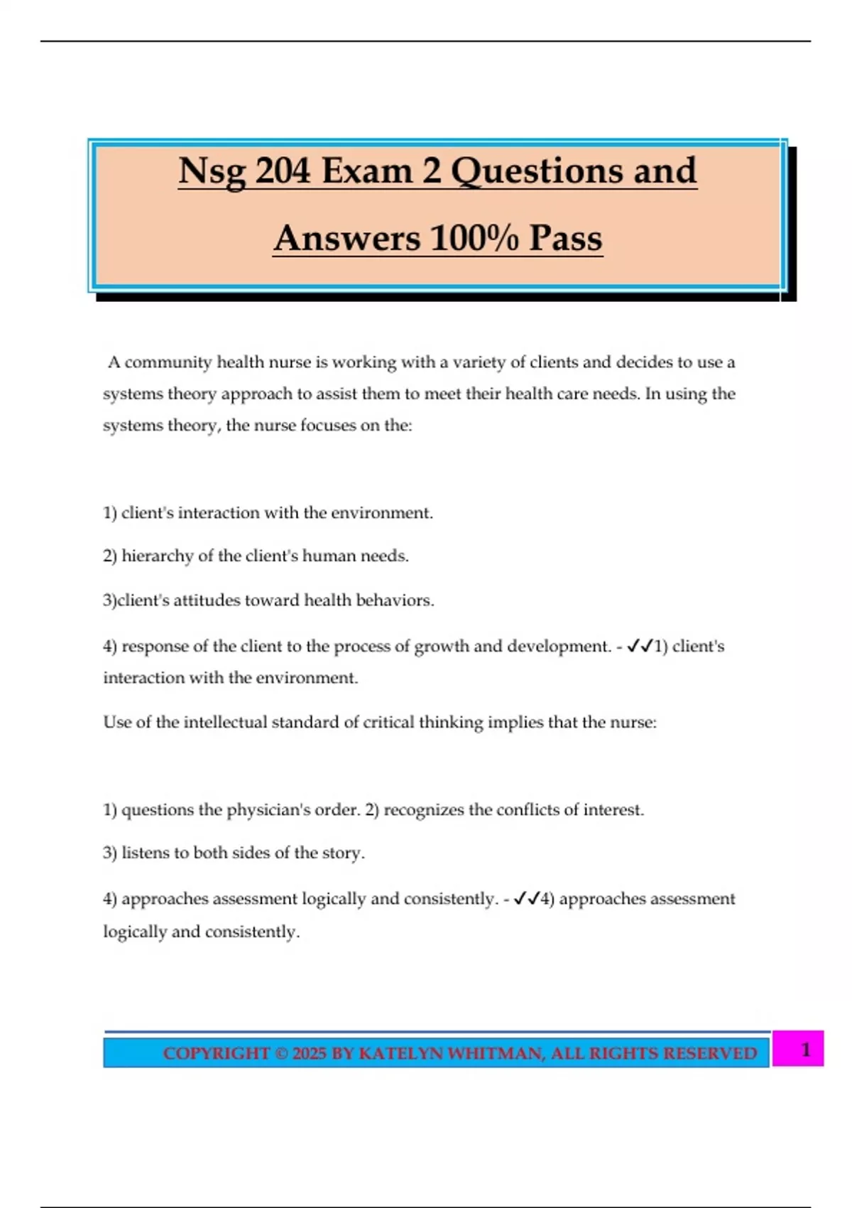 Nsg 204 Exam 2 Questions and Answers 100% Pass - NSG 204 - Stuvia US