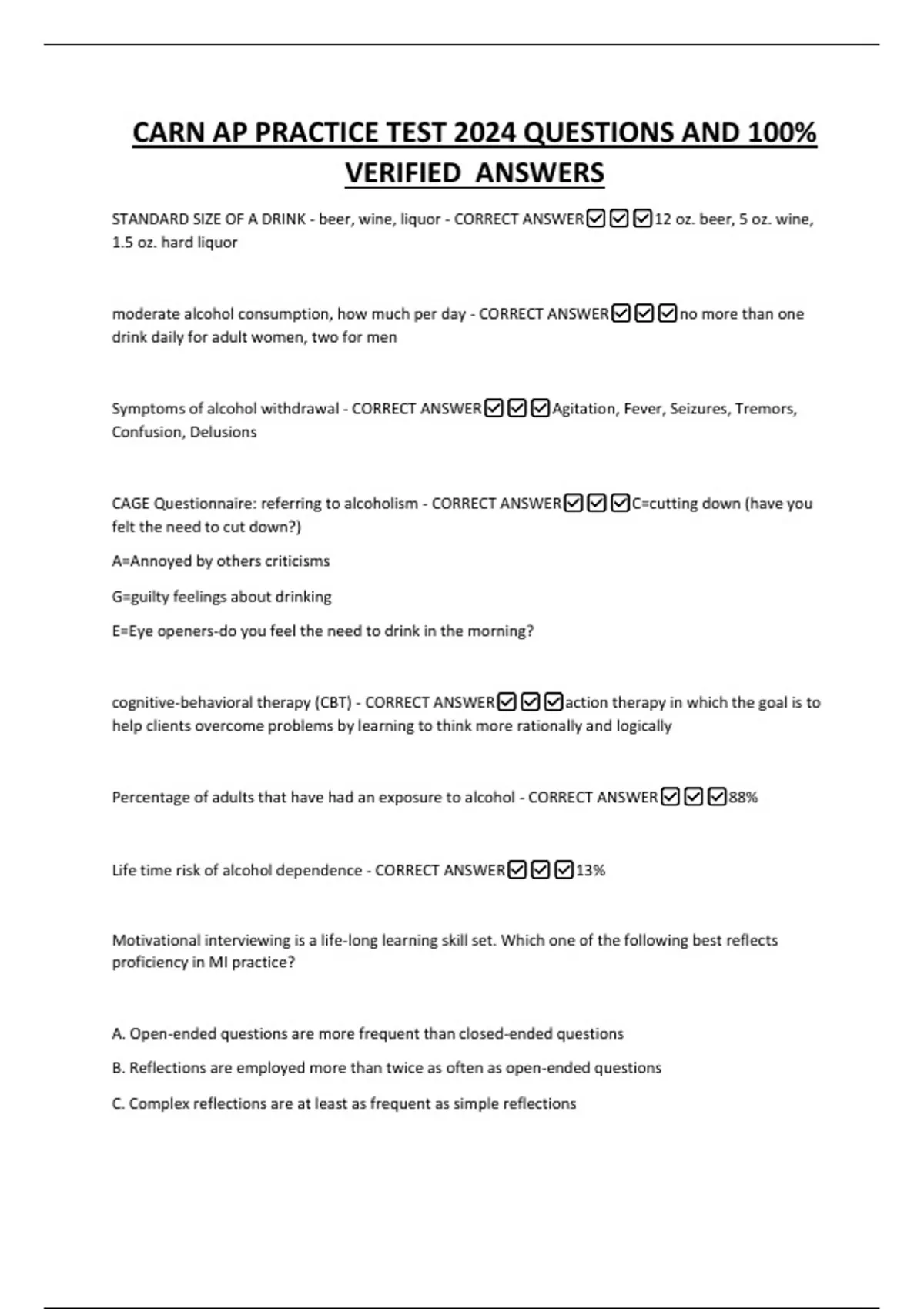 CARN AP PRACTICE TEST 2024 QUESTIONS AND 100- VERIFIED ANSWERS - CARN ...