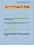 Class A Water Operator Exam Questions And Answers &vert;Latest 2025 &vert; Guaranteed Pass