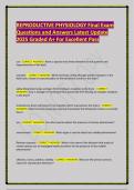 REPRODUCTIVE PHYSIOLOGY Final Exam Questions and Answers Latest Update 2025 Graded A&plus; For Excellent Pass
