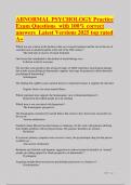 ABNORMAL PSYCHOLOGY Practice Exam Questions with 100- correct answers Latest Versions 2025 top