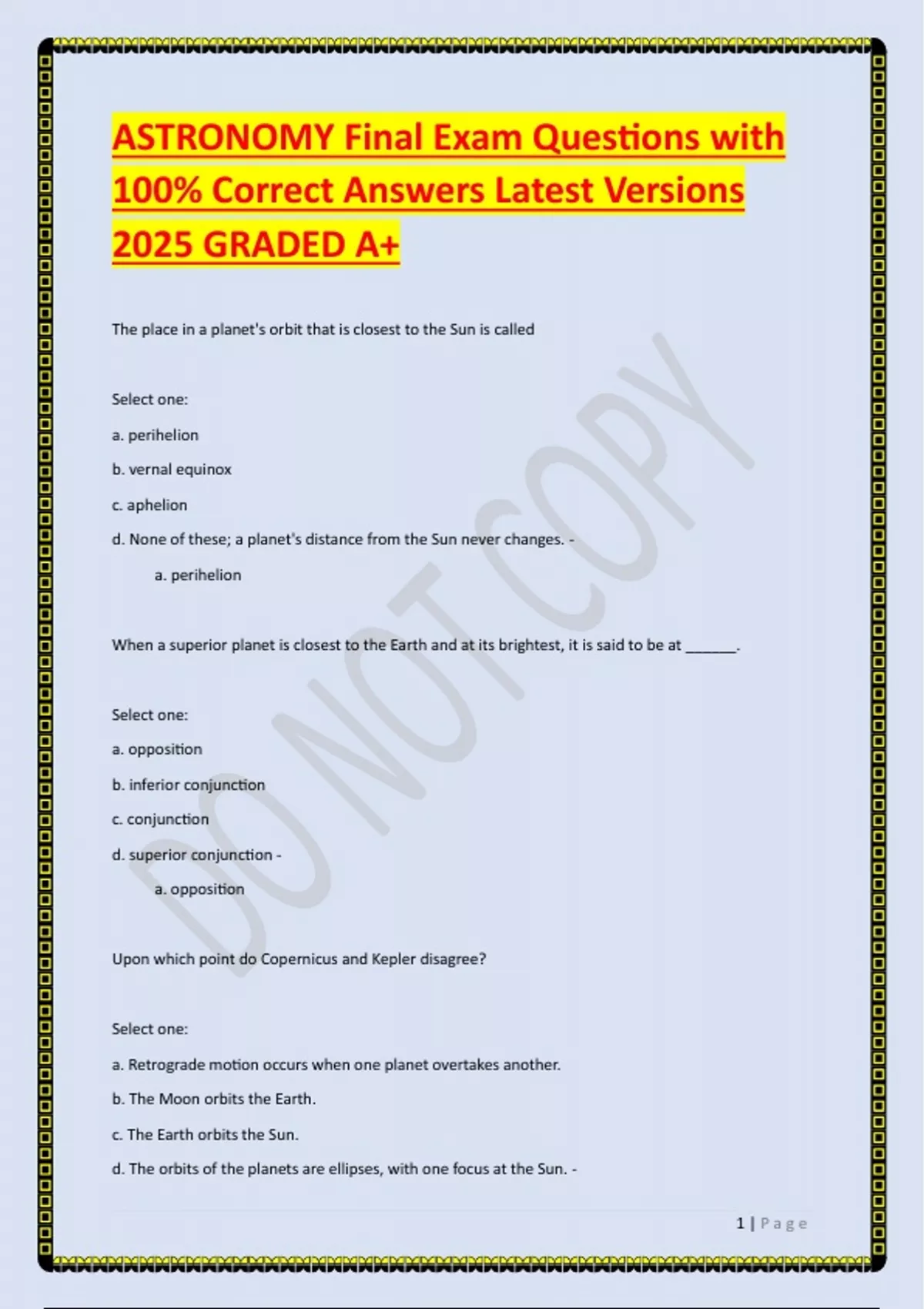 Basic Astronomy Math Question ASTRONOMY Final Exam Questions with 100- Correct Answers Latest ...