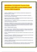 ABNORMAL PSYCHOLOGY Practice Exam Questions with 100- correct answers Latest Versions 2025 Graded