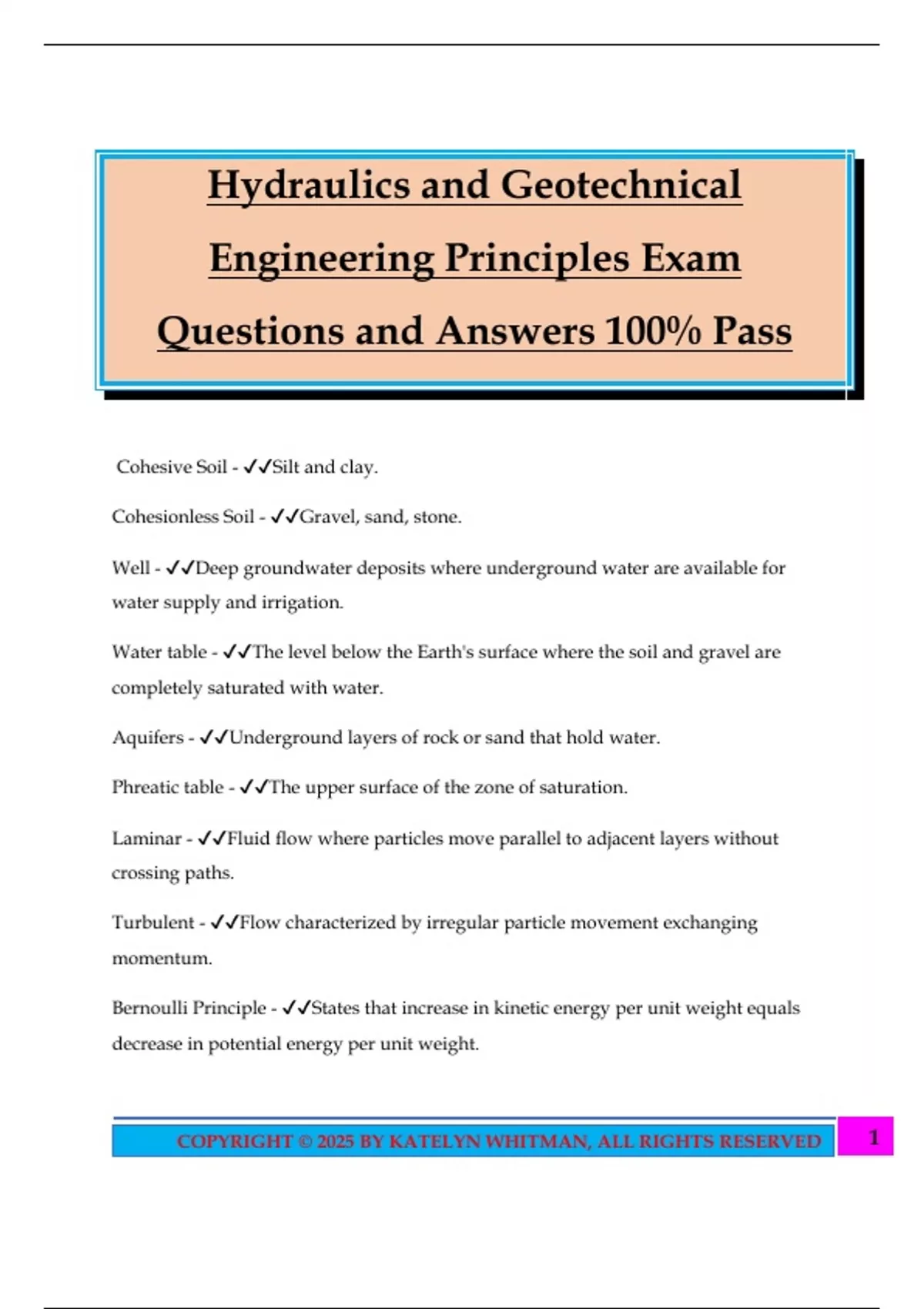 Hydraulics Bundled Exams Questions and Answers 100% Pass Guaranteed ...