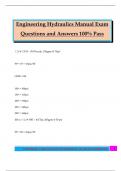 Engineering Hydraulics Manual Exam Questions and Answers 100&percnt; Pass