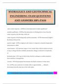 HYDRAULICS AND GEOTECHNICAL ENGINEERING EXAM QUESTIONS AND ANSWERS 100&percnt; PASS