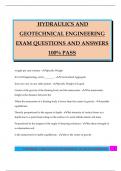 HYDRAULICS AND GEOTECHNICAL ENGINEERING EXAM QUESTIONS AND ANSWERS 100&percnt; PASS