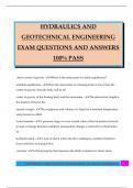 HYDRAULICS AND GEOTECHNICAL ENGINEERING EXAM QUESTIONS AND ANSWERS 100&percnt; PASS