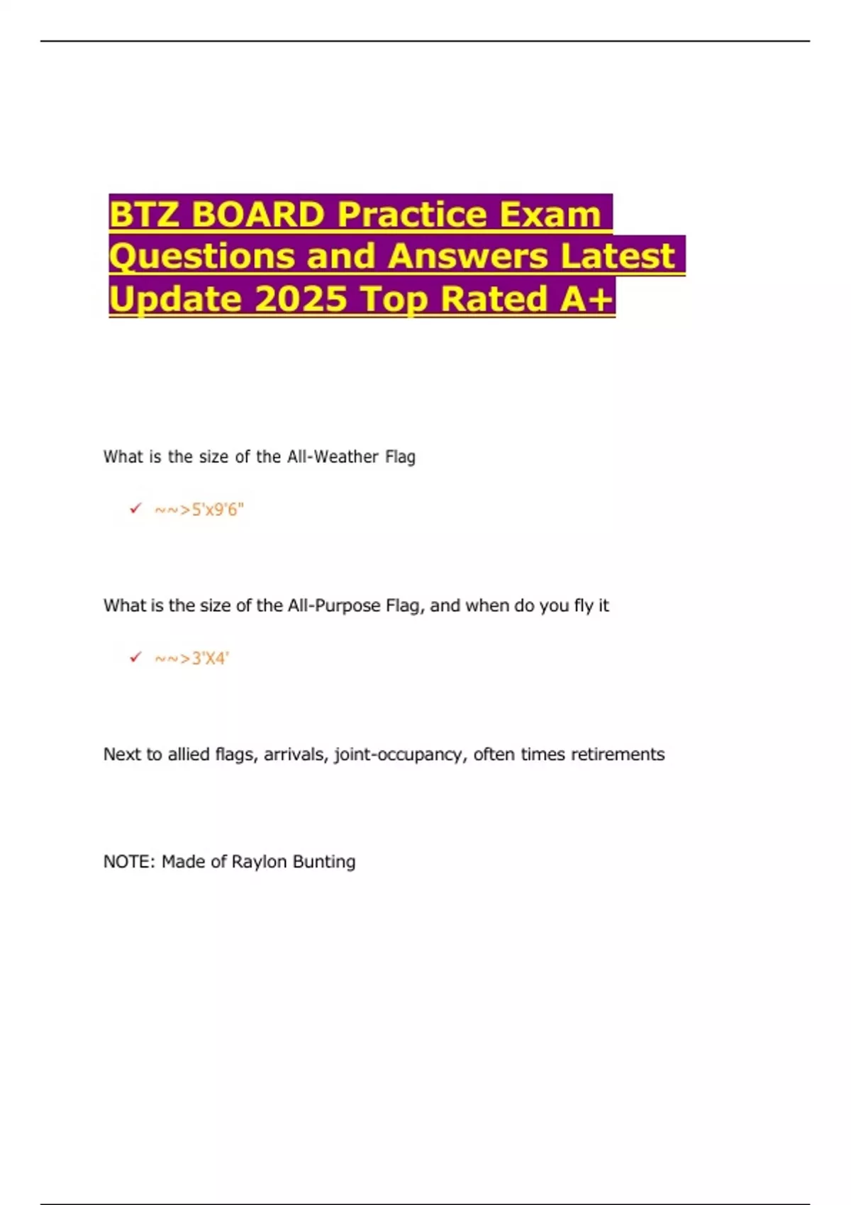 BTZ BOARD Practice Exam Questions and Answers Latest Update 2025 Top ...