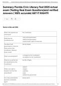 Summary Florida Civic Literacy Test 2025 Actual exam &lpar;Testing Real Exam Questions&rpar;and verified Answers &lpar; 100&percnt; accurate&rpar; GET IT RIGHT&excl;&excl;