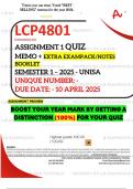 LCP4801 ASSIGNMENT 1 QUIZ MEMO - SEMESTER 1 - 2025 - UNISA - DUE &colon;  10 APRIL 2025 &lpar;INCLUDES EXTRA MCQ BOOKLET WITH ANSWERS - DISTINCTION GUARANTEED&rpar;
