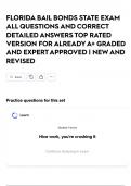FLORIDA BAIL BONDS STATE EXAM ALL QUESTIONS AND CORRECT DETAILED ANSWERS TOP RATED VERSION FOR ALREADY A&plus; GRADED AND EXPERT APPROVED &vert; NEW AND REVISED