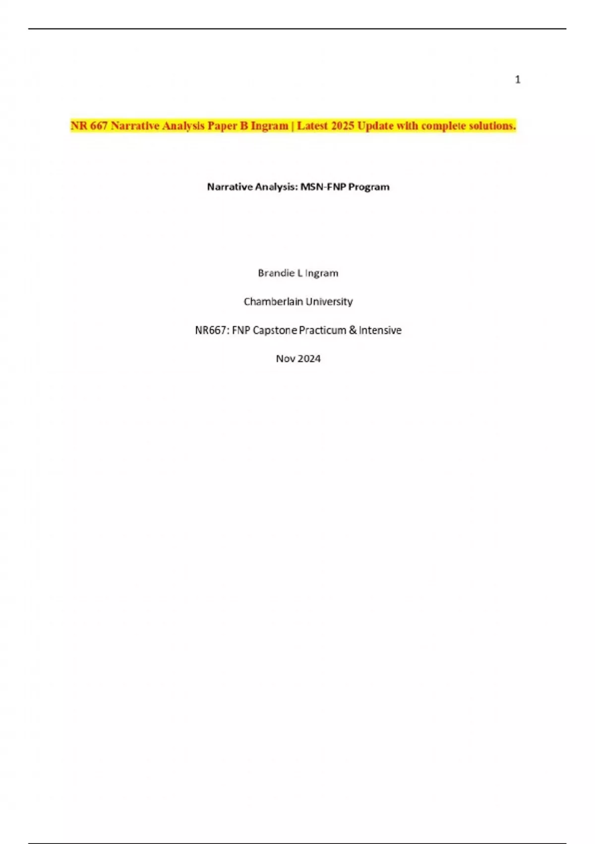 Paper Update NR 667 Narrative Analysis Paper B Ingram | Latest 2025 Update with ...