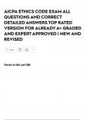 AICPA ETHICS CODE EXAM ALL QUESTIONS AND CORRECT DETAILED ANSWERS TOP RATED VERSION FOR ALREADY A&plus; GRADED AND EXPERT APPROVED &vert; NEW AND REVISED
