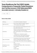 Texas Roadhouse Bar Test &vert;2025 Update Comprehensive Frequently Tested Questions And Verified Answers With Rationales&vert;100&percnt; Accurate Answers &vert; Already Graded A&plus;
