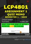 LCP4801 ASSIGNMENT 1 QUIZ MEMO - SEMESTER 1 - 2025 - UNISA - DUE DATE &colon; 10 APRIL 2025 &lpar;DISTINCTION GUARANTEED&rpar; 