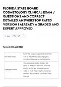 FLORIDA STATE BOARD COSMETOLOGY CLINICAL EXAM / QUESTIONS AND CORRECT DETAILED ANSWERS TOP RATED VERSION | ALREADY A GRADED AND EXPERT APPROVED