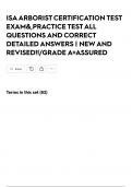 ISA ARBORIST CERTIFICATION TEST EXAM&&comma;PRACTICE TEST ALL QUESTIONS AND CORRECT DETAILED ANSWERS &vert; NEW AND REVISED&excl;&excl;&sol;GRADE A&plus;ASSURED
