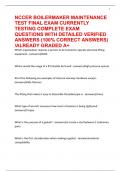 NCCER BOILERMAKER MAINTENANCE TEST FINAL EXAM CURRENTLY TESTING COMPLETE EXAM QUESTIONS WITH DETAILED VERIFIED ANSWERS &lpar;100&percnt; CORRECT ANSWERS&rpar; &sol;ALREADY GRADED A&plus;