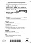 PACKAGE-&colon;&colon;2024 Pearson Edexcel Level 1&sol;Level 2 GCSE &lpar;9&ndash;1&rpar; Design and Technology  QUESTION PAPER WITH FINAL MARKING SCHEME 100&percnt; VERIFIED