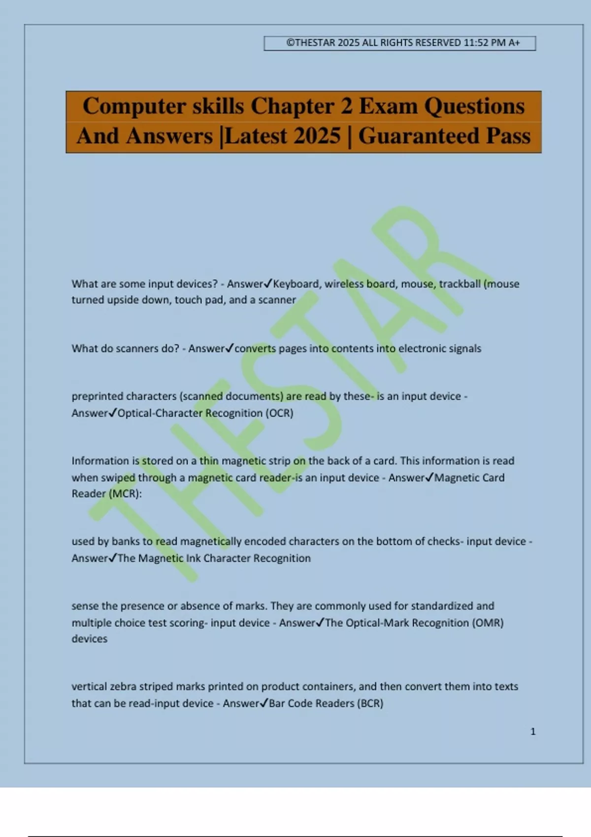 Computer skills Chapter 2 Exam Questions And Answers |Latest 2025 ...