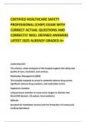 CERTIFIED HEALTHCARE SAFETY PROFESSIONAL &lpar;CHSP&rpar; EXAM WITH CORRECT ACTUAL QUESTIONS AND CORRECTLY WELL DEFINED ANSWERS LATEST 2025 ALREADY GRADED A&plus;