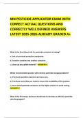 MN PESTICIDE APPLICATOR EXAM WITH CORRECT ACTUAL QUESTIONS AND CORRECTLY WELL DEFINED ANSWERS LATEST 2025-2026 ALREADY GRADED A&plus; 