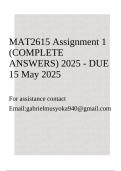 MAT2615 Assignment 1 &lpar;COMPLETE ANSWERS&rpar; 2025 - DUE 15 May 2025