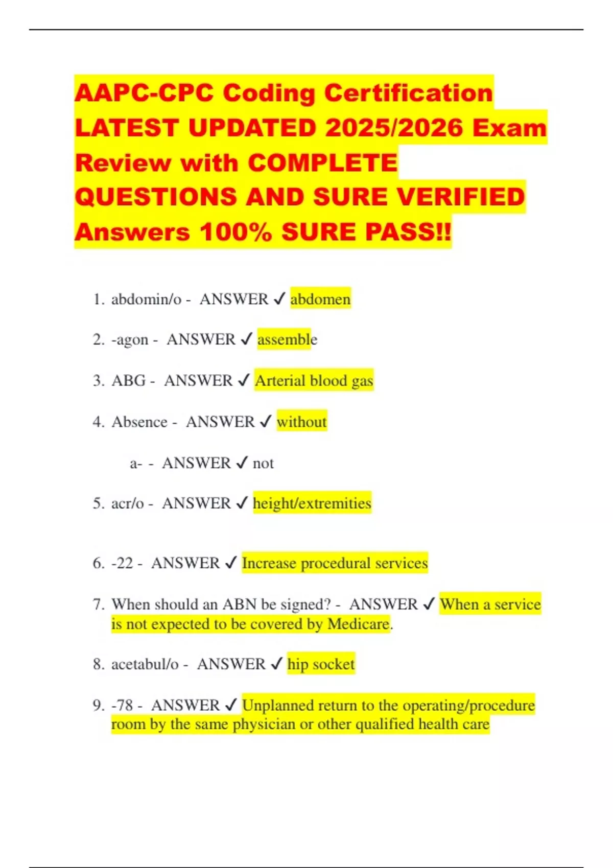 AAPC-CPC Coding Certification LATEST UPDATED 2025/2026 Exam Review with ...