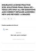 INSURANCE LICENSE PRACTICE XCEL SOLUTIONS FINAL EXAM &num;12 &ndash; TEXAS LIFE ONLY ALL 100 QUESTIONS AND CORRECT DETAILED ANSWERS &vert; NEW AND REVISED &vert; A GRADED