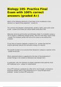 Biology 105- Practice Final Exam with 100- correct answers &lpar;graded A&plus;&rpar;