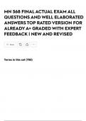 MN 568 FINAL ACTUAL EXAM ALL QUESTIONS AND WELL ELABORATED ANSWERS TOP RATED VERSION FOR ALREADY A&plus; GRADED WITH EXPERT FEEDBACK &vert; NEW AND REVISED