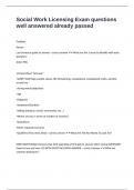 Social Work Licensing Exam questions well answered already passed