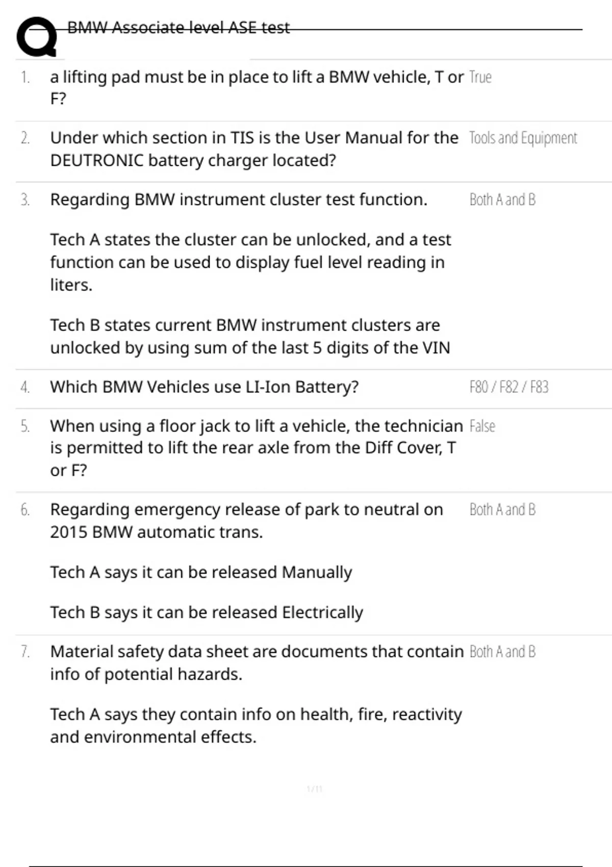 BMW Associate level ASE test | Updated Questions With Verified Answers ...