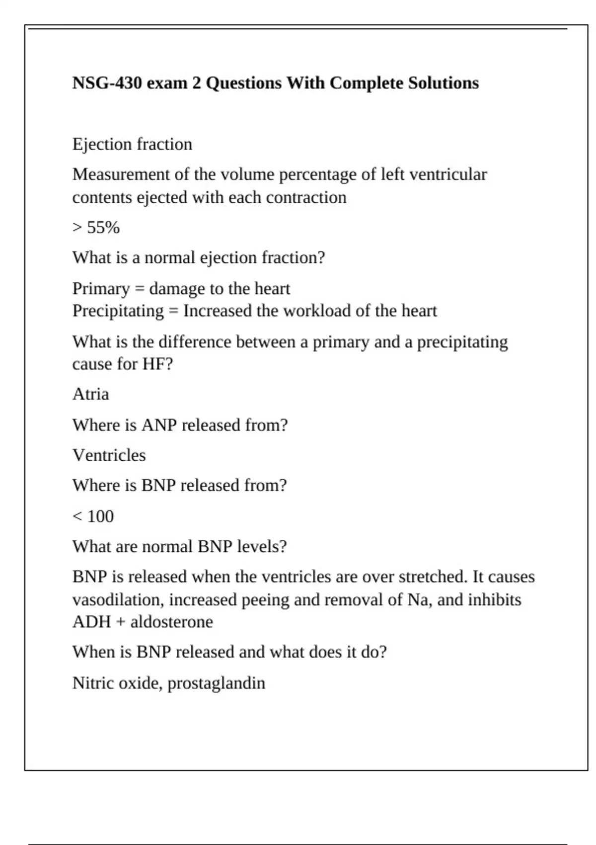 NSG 430 Grand Canyon University -NSG-430 exam 2 Questions With Complete ...
