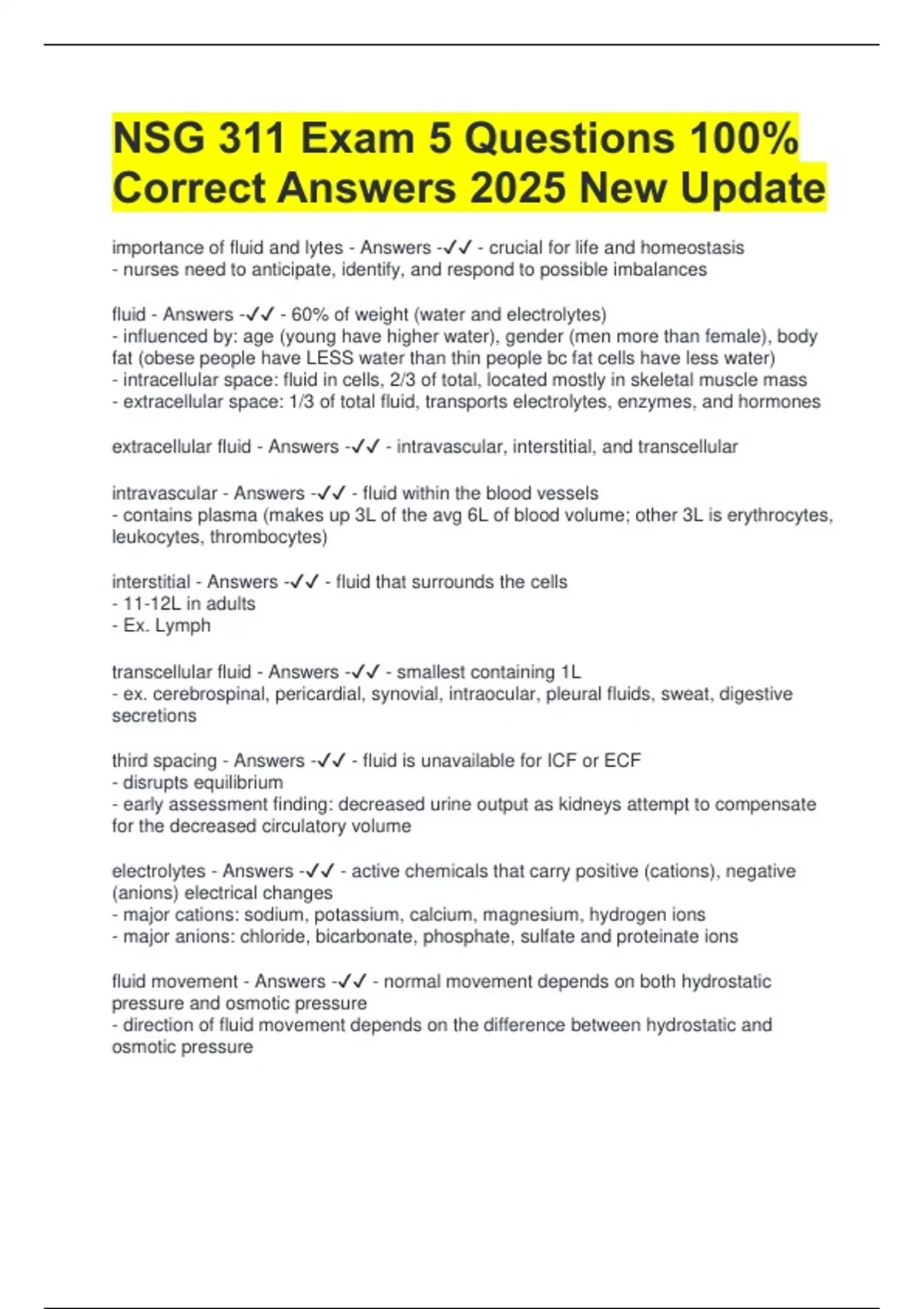 NSG 311 Exam 5 Questions 100% Correct Answers 2025 New Update - NSG 311 ...