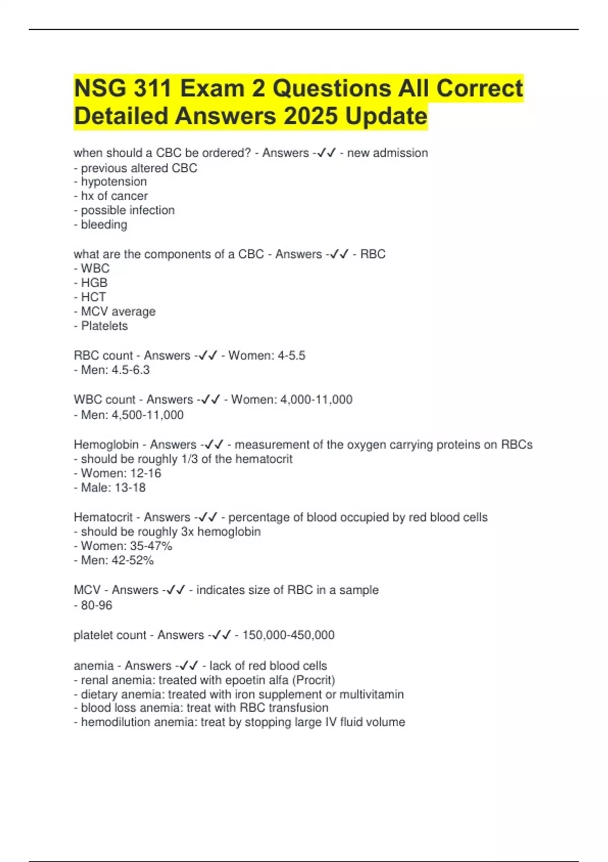 NSG 311 Exam 2 Questions All Correct Detailed Answers 2025 Update - NSG ...