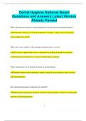 Dental Hygiene National Board Questions and Answers Latest Version  Already Passed