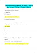 Dental Assisting Final- Multiple Choice Q&sol;A Latest Version Already Passed