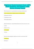 Registered Dental Assistant Exam &lpar;AMT&rpar; Exam Questions and Answers Latest  Version Already Passed