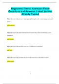 Registered Dental Assistant Exam Questions and Answers Latest Version  Already Passed
