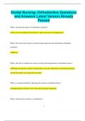 Dental Nursing- Orthodontics Questions and Answers Latest Version Already  Passed