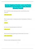 Dental Hygiene Florida Laws and Rules Questions and Answers Latest Version  Already Passed