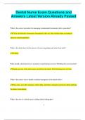 Dental Nurse Exam Questions and Answers Latest Version Already Passed
