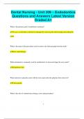 Dental Nursing - Unit 309 &ndash; Endodontics Questions and Answers Latest Version  Graded A&plus;