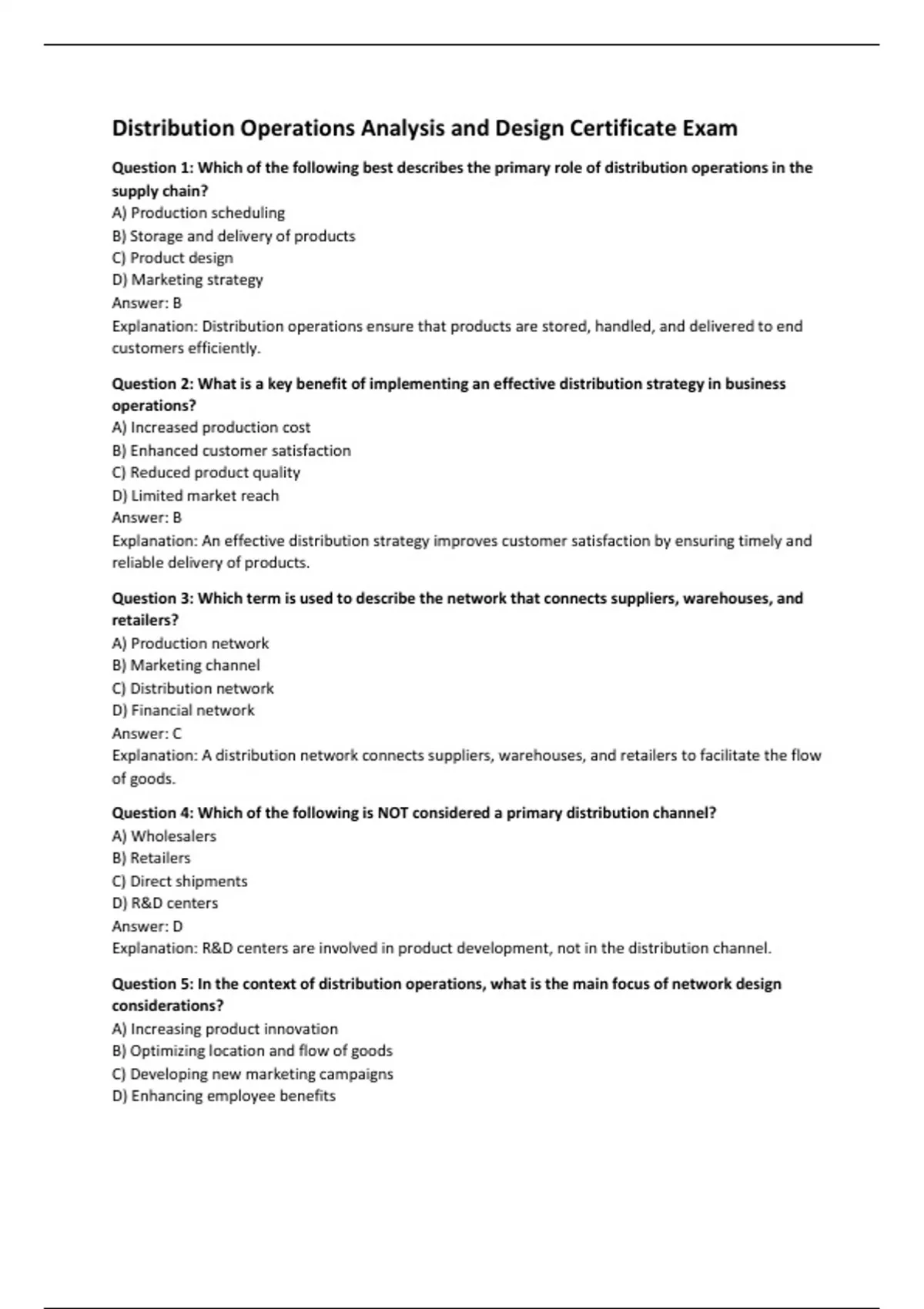 Distribution Operations Analysis and Design Certificate Exam ...