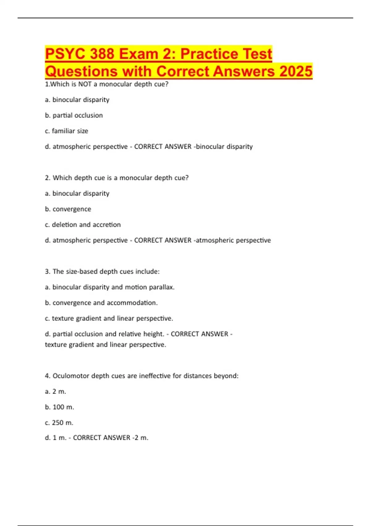 PSYC 388 Exam 2 Practice Test Questions with Correct Answers 2025 ...