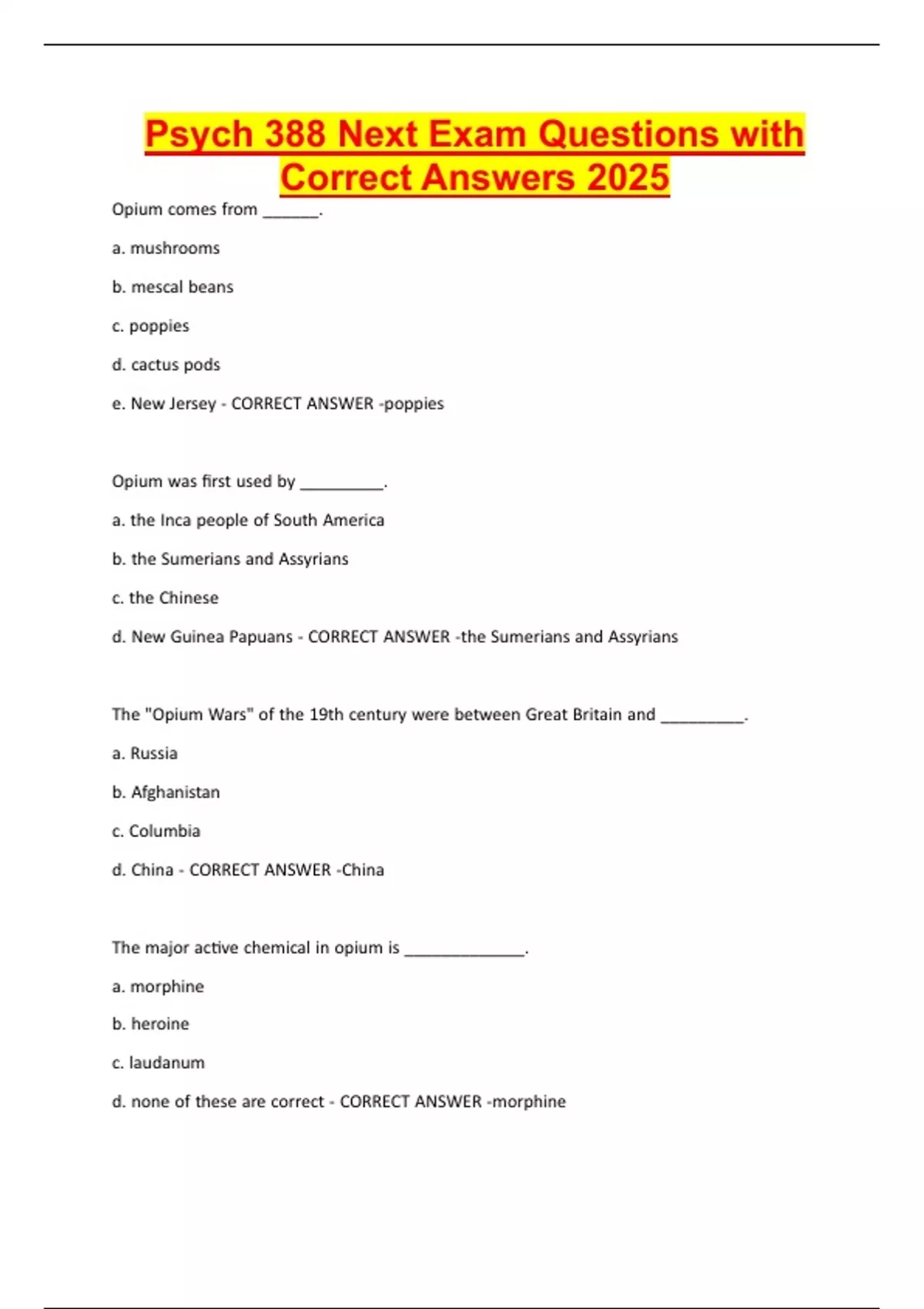 Psych 388 Next Exam Questions with Correct Answers 2025 - PSYC 388 ...