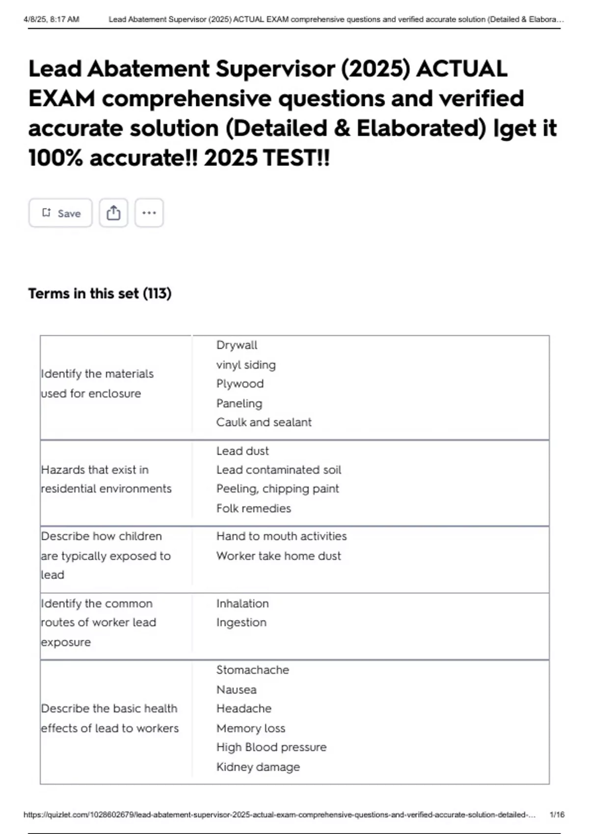 Lead Abatement Supervisor (2025) ACTUAL EXAM comprehensive questions ...